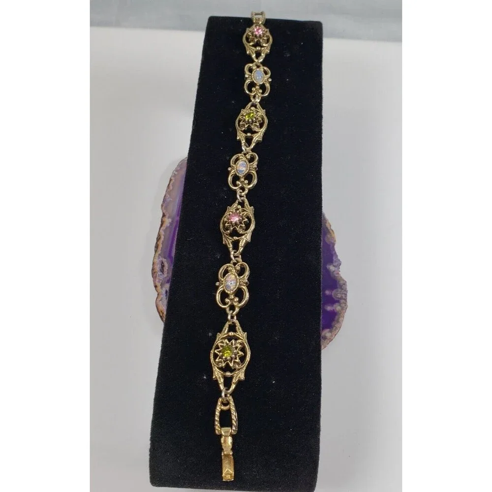 Vintage 1970's Sarah Conventry Contessa Faux Fire Opal Bracelet Brooch Clips Set - Picture 16 of 16